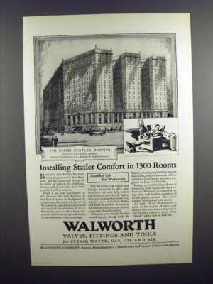 1927 Walworth Valves Ad - Hotel Statler, Boston
