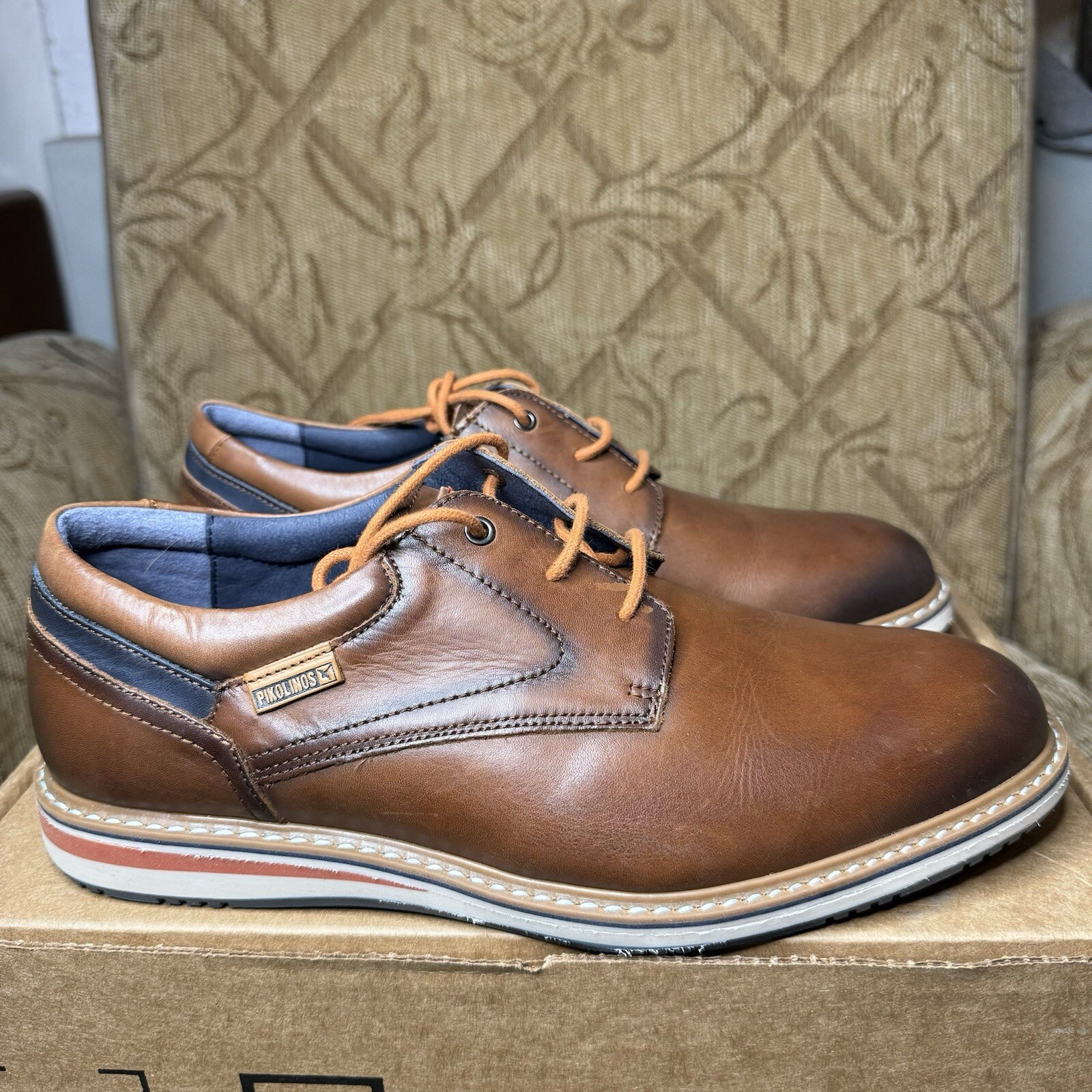 Pikolinos Avila Brown Leather Plain Toe Casual Lifestyle Daily Oxford Men 39 EUC