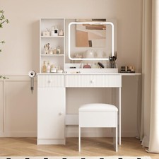 Vanity Desk with Mirror Lights Power Outlet Makeup Vanity Set Table with Drawers
