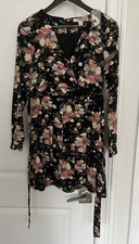 Forever 21 Floral Faux Wrap dress pleated bottom Sz. S black NWT