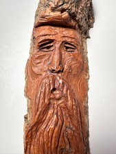 Hand Carved Folk Art Burl Wood Spirit Bearded Man Exhaling Signed Numbered