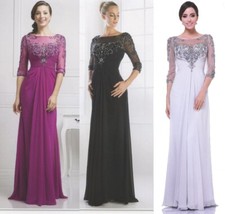 Dress Mother's Formal Gown Lace/Chiffon/Beading Church 3/4 Sleeve Black SZ 4XL