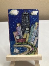 Unique Vintage 90s Hancock Observatory Access Card Kids Drawing Chicago Skyline