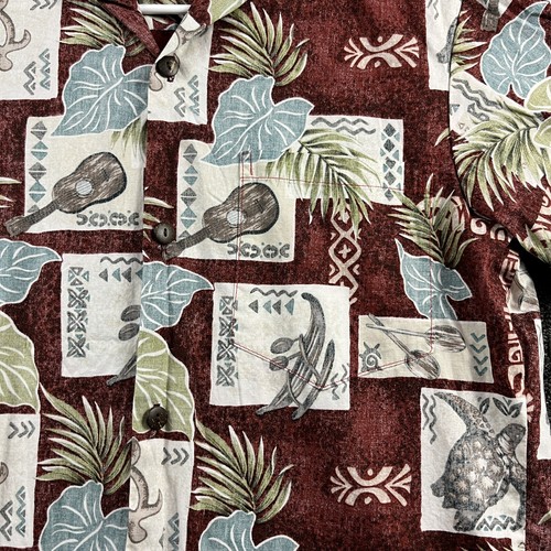 Royal Hawaiian Creations Shirt Mens Small Burgundy Ukulele Cotton Button Up - Picture 3 of 8