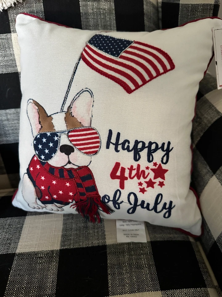 Stars & Stripes  French Bulldog 4th of July Decorative Pillow 12x12 - Image 2 of 3