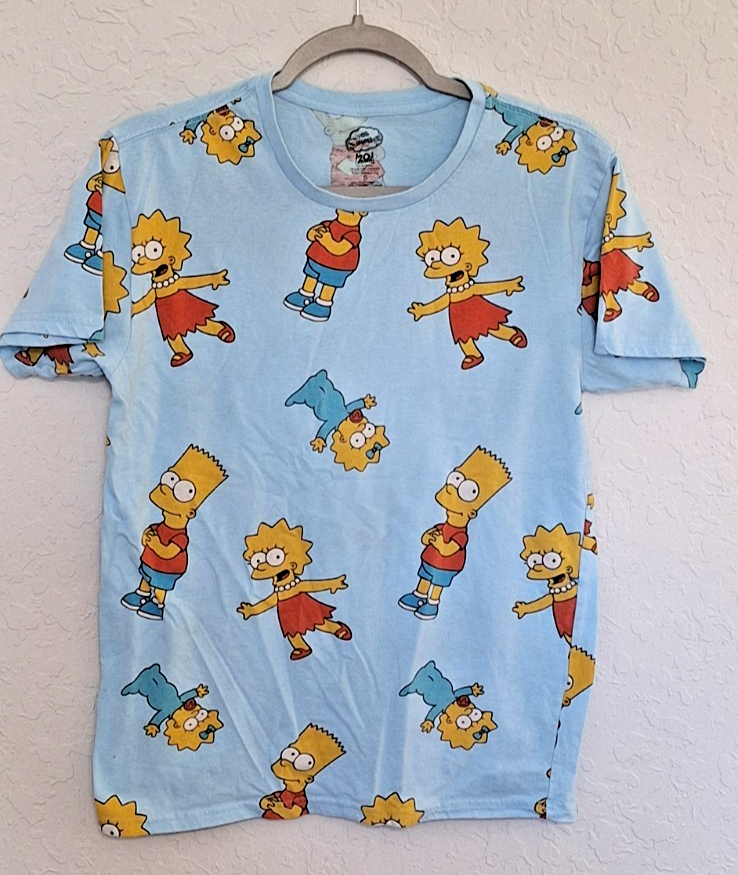 The Simpsons Bart Maggie Lisa T-Shirt Mens Size S Blue All Over 