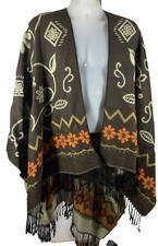 Shawl Poncho Wrap Southwest Boho Reversible Fringe Open Front