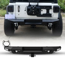 Rear Bumper For 2018-2025 Jeep Wrangler JL w/D-Rings+2"Hitch+License Plate Stand
