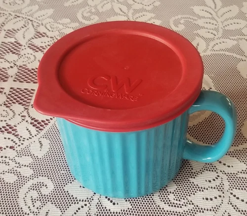 Corning Ware Colours Teal Blue 20 Oz Soup Baking Meal Cup Mug Stoneware With Lid