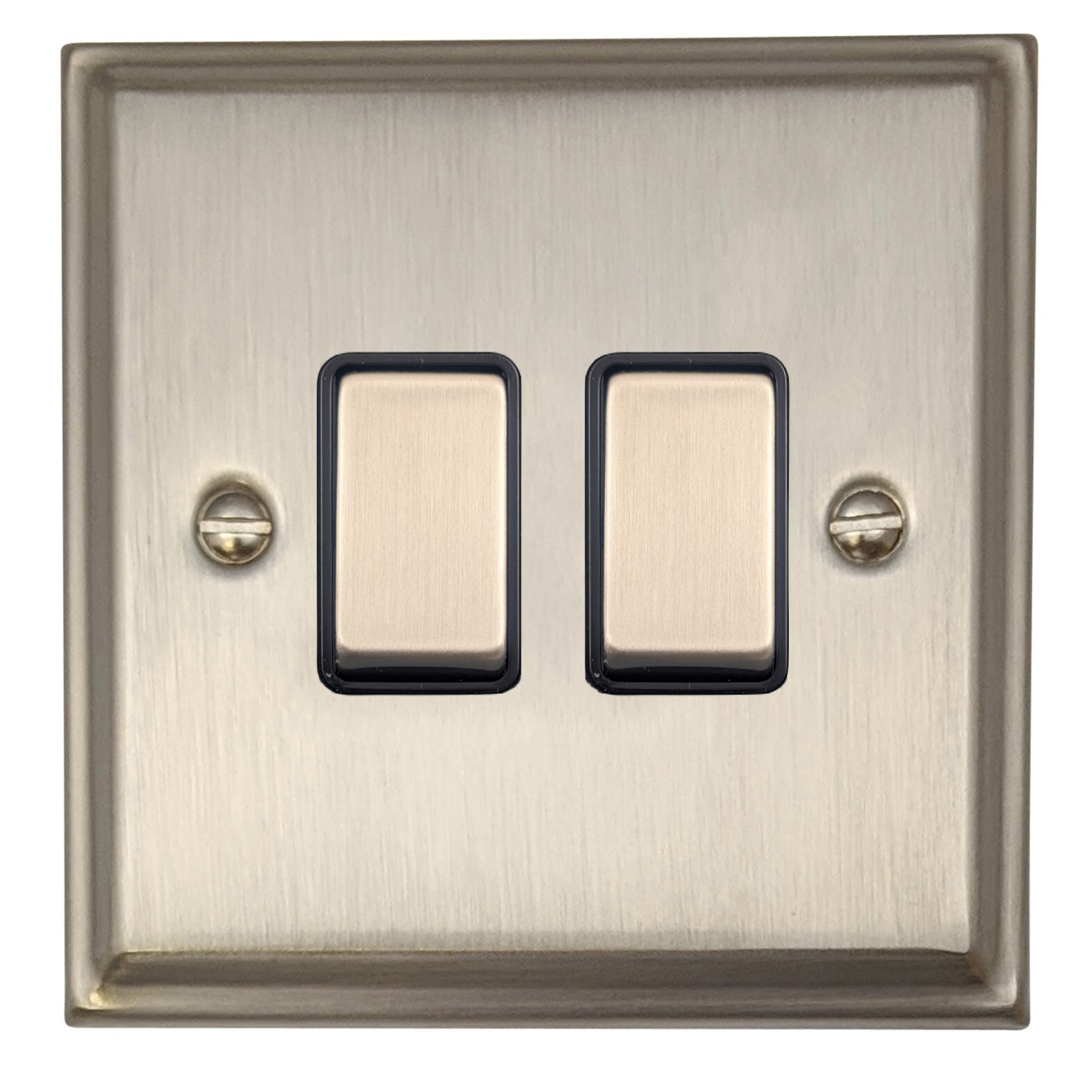 G&H DSN302 Deco Plate Satin Nickel 2 Gang 1 or 2 Way Rocker Light Switch