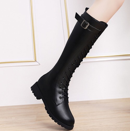 Womens Punk Zip Up Riding Knee High Boots Outdoor Lace Up Knight Boots Tall Boot - Imagen 7 de 12