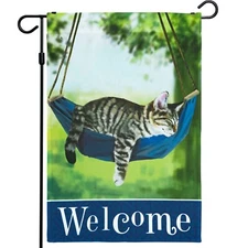 Garden Flag Welcome Sleeping Cat Kitten 12"x18" Cozy Adorable Yard Decoration