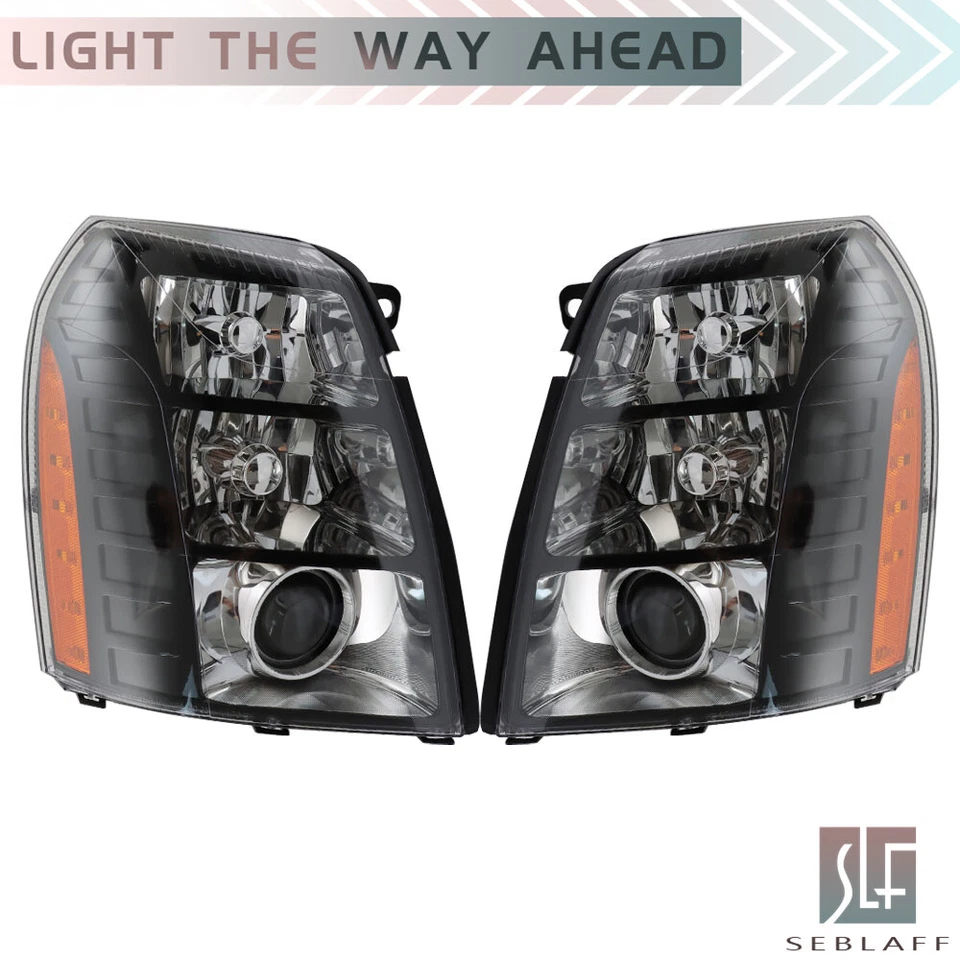 For Cadillac Escalade 07-14 HID Projector Headlight Black w/o Bulb&Ballast RH+LH - Image 2 of 4