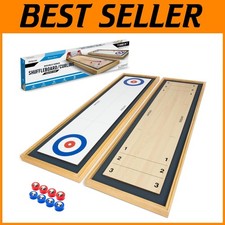 2-In-1 Shuffleboard Curling Wooden Tabletop Game Board Game Set