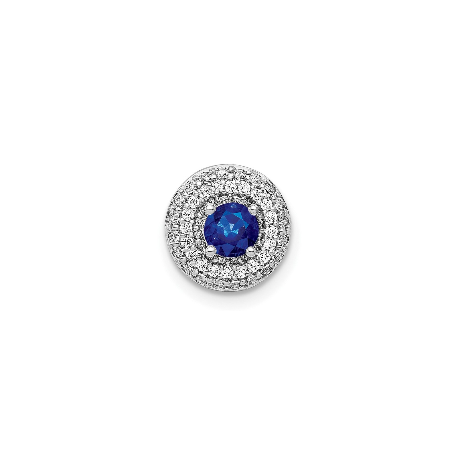 14k White Gold Sapphire Diamond Halo Pendant Round Necklace Fine Jewelry Women