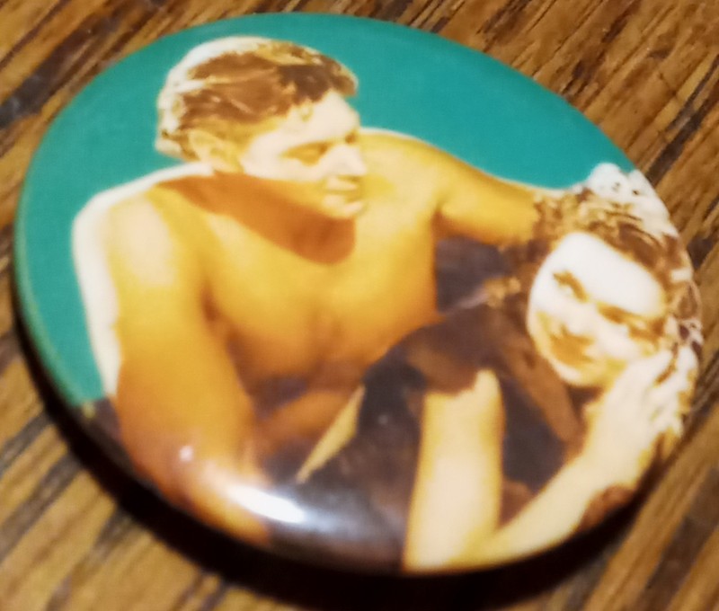 Johnny Weissmuller Tarzan Jane Maureen O'Sullivan Pinback Button Pin Vintage WOW