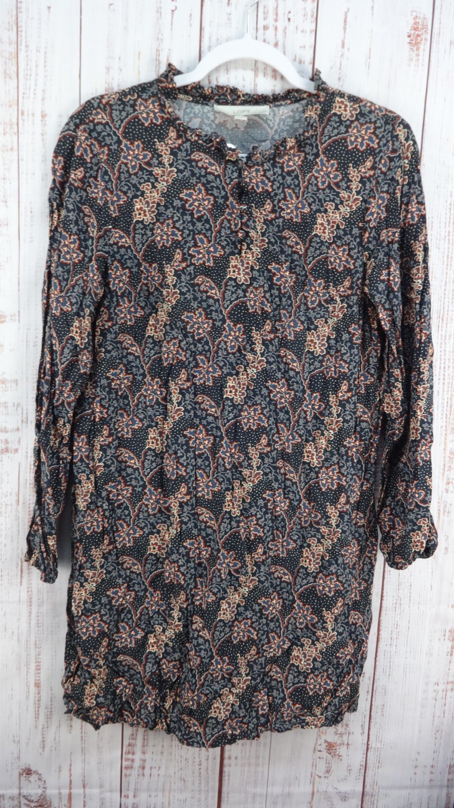 LOFT Floral Mini Dress Size Medium Petite Long Sleeve Mock Neck Boho