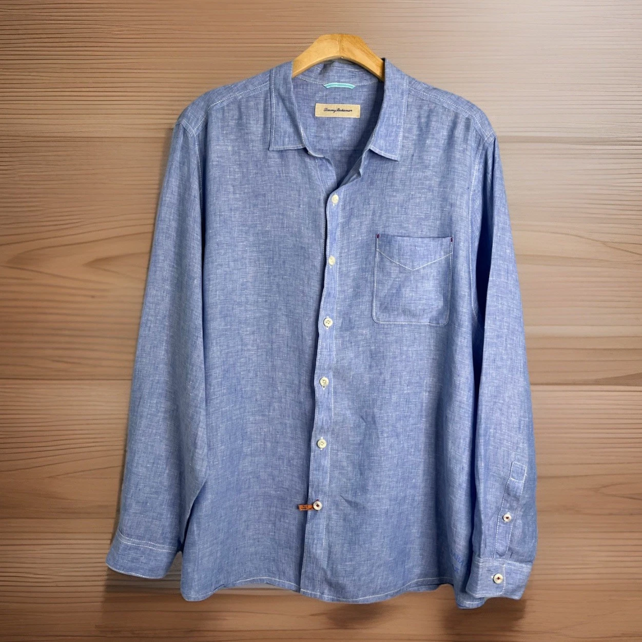 Tommy Bahama Mens Blue Button Up Long Sleeve Linen Shirt XXL