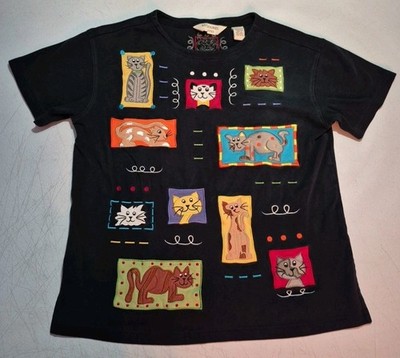 Bechamel Petites Cat Shirt Size PS-Black W/ Embroidered Appliques