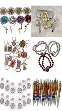 100 lot bulk x Catholic Guadalupe saint Jude pearl WOOD Prayer baptism Rosary