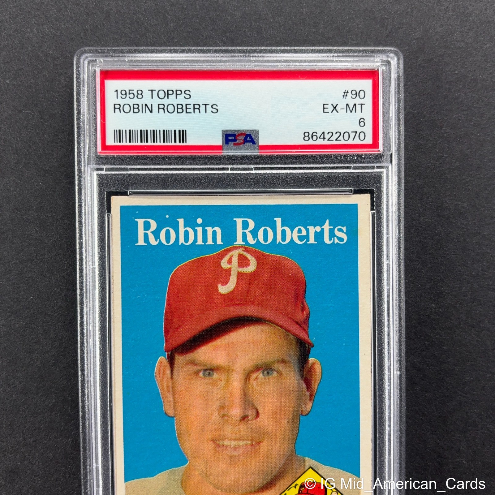1958 Topps Robin Roberts #90 Philadelphis Phillies Vtg EX-MT PSA 6 view 3