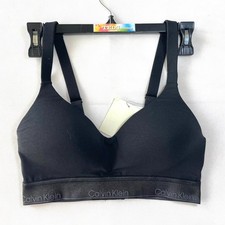 NWT Calvin Klein Women's M Icon Cotton Modal Metallic Lift Bralette QF8870 Black