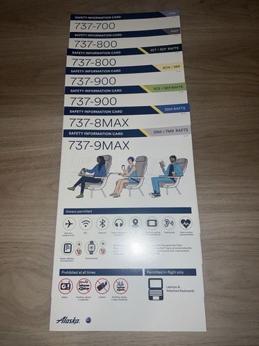 POSTEN VON 7 ALASKA AIRLINES NEUE REVISION SICHERHEITSKARTEN!