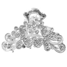 Silver Vintage Hair Claw Jaw Clips Rhinestone Hair Claw Crystal Flowers Hair ...