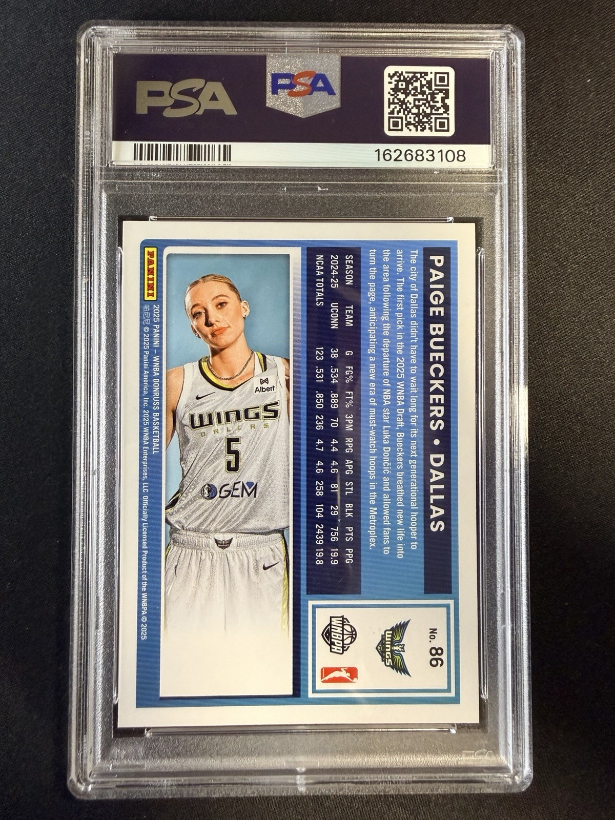 2025 PANINI DONRUSS WNBA #86 PAIGE BUECKERS ROOKIE RC PSA 10 Dallas Wings view 2