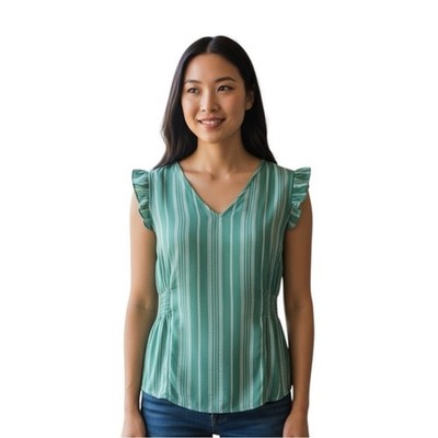 Faith and Joy Green Striped Women's Top Size Medium