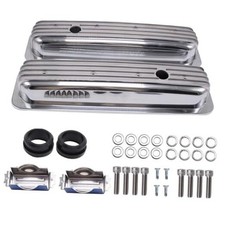 Aluminum Short Valve Covers Polished Finned Short Valve Covers Silver