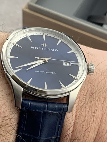 Hamilton Jazzmaster H324510 Watch Stainless Steel/Leather Quartz Blue Dial - Picture 6 of 17