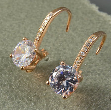 14K ROSE GOLD PLATED Sterling Silver Dangle Earrings ROUND CLEAR CZ DROP Dainty