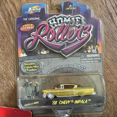 Jada Toys Homie Rollerz 1:64 1958 Chevy Impala Gold Diecast w/ Figures
