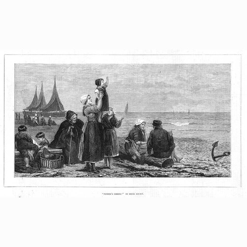 HENRI BOURCE Fathers Coming - Antique Print 1876
