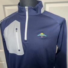Peter Millar Sweater Mens Small Blue Colorblock Quarter Zip Golf Performance