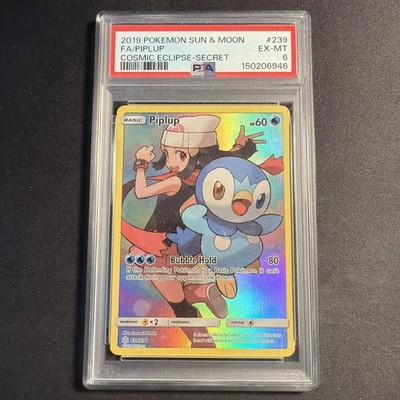 2019 POKEMON SUN & MOON COSMIC ECLIPSE SECRET #239 FULL ART/PIPLUP PSA 6