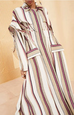 Ulla Johnson Isotta Robe Jacket Linen Striped Coat Beige Positano Small EUC