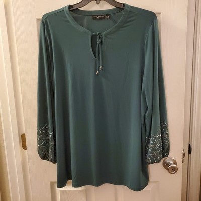 Susan Graver Artisan Tunic Sz 2X Beaded Embellished Liquid Knit Holiday Artsy
