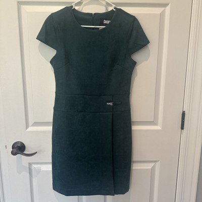 NWT Women s DKNY Green Suede Dress Fit and Flare Cap Sleeve Size 4