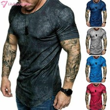 Mens Casual Slim Fit T Shirt Gym Muscle Crew Neck Short Sleeve Pullover Tops US