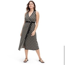 Diane Von Furstenberg For Target Knit Wrap Dress Belted Black Tan Pattern XXL