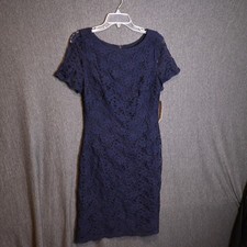 NEW Eliza J Women's 10 Navy Blue Lace Mini Boatneck Sheath Dress Floral NWT