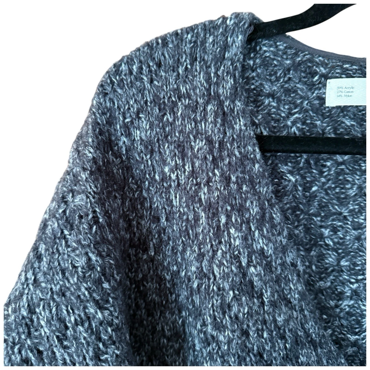 Zara Oversized Knit Jumper Womens M Grey Marle V Neck Chunky Sweater