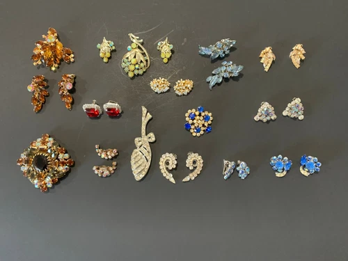 Vintage Costume Jewelry From Family Estate Lot of 11- Earrings And 5- Brooches