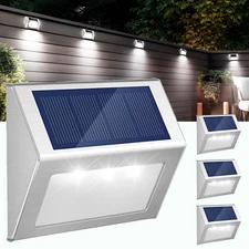 4xSolar LED Deck Lights Outdoor Garden Pathway Wall Fence Solar Stairs Step Lamp