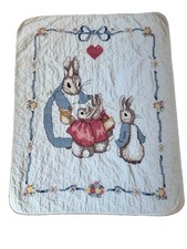 Vtg Peter Rabbit Cross Stitch Quilt Beatrix Potter Crib Blanket Wall Hanging JCA