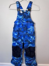 Lands End Kids Squall Waterproof Insulated Snowbibs Blue Camo Sz 5