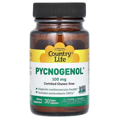 Country Life Pycnogenol 100 mg 30 Veggie Caps Gluten-Free, Kosher, Milk-Free, No