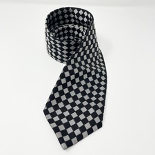 Versa Silk Mens Tie Checkered Black Gray Classic Elegant Hand Made